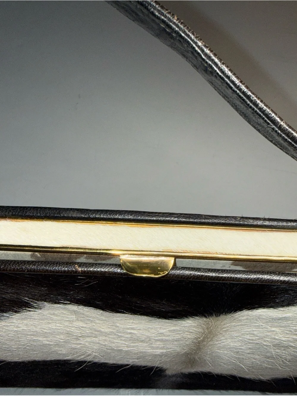 Black and White Cowhide Shoulder Bag with Top Handle